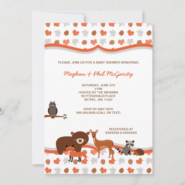 Woodland Forest Animals Baby Shower neutral Invite (Front)
