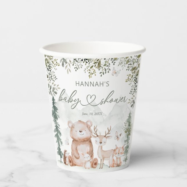 Woodland Forest Animals Baby Shower Paper Cups (Front)