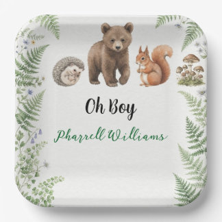 Woodland forest animals baby shower paper plates