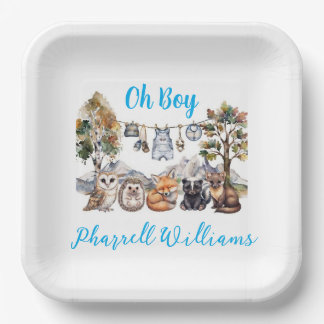 Woodland forest animals baby shower paper plates