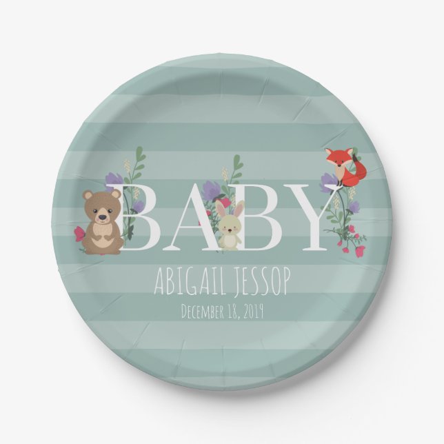 Woodland Forest Animals Baby Shower Paper Plates (Front)