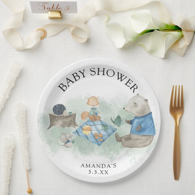 Woodland forest animals - baby shower paper plates (Wedding)