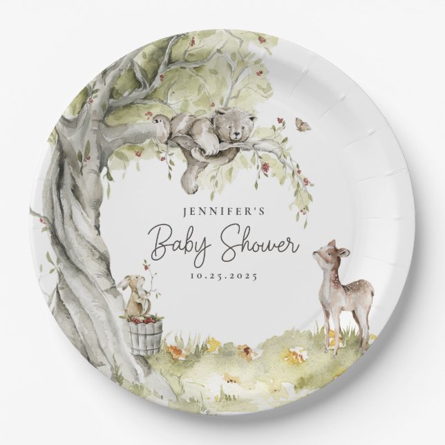 Woodland Forest Animals Baby Shower Paper Plates (Front)