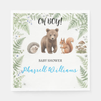 Woodland forest animals baby shower party napkins