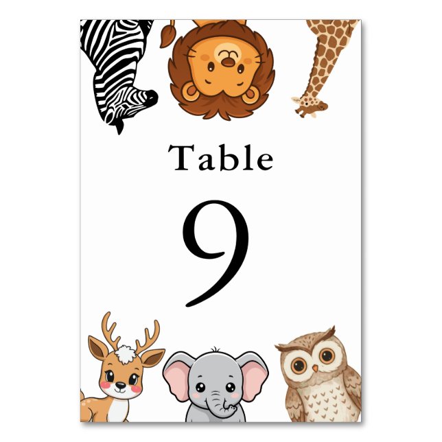 Woodland Forest Animals Baby Shower Table Number (Front)