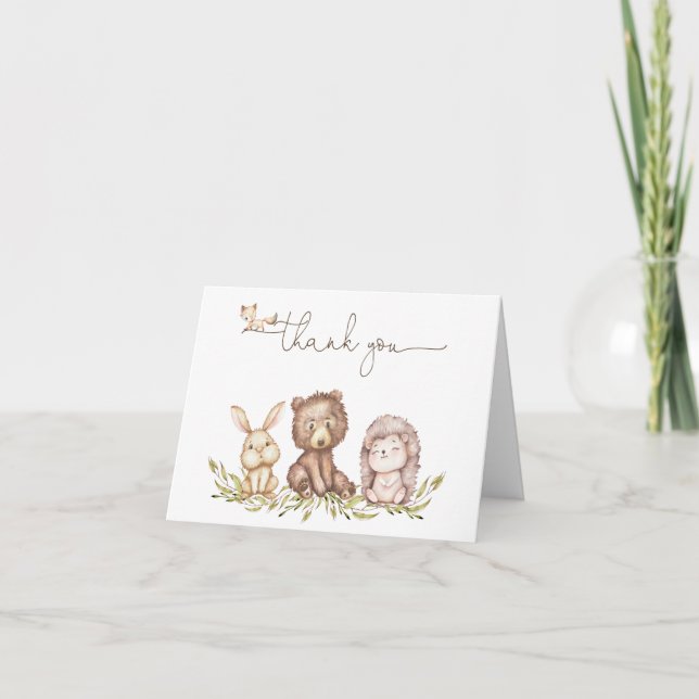 Woodland Forest Animals Baby Shower Thank You Card (Front)