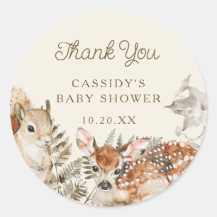 Woodland Forest Animals Baby Shower Thank You Classic Round Sticker
