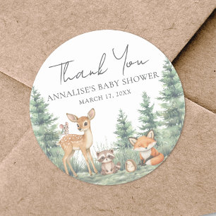 Woodland Forest Animals Baby Shower Thank You Classic Round Sticker