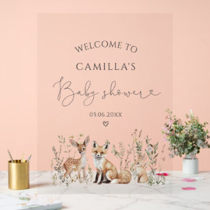 Woodland Forest Animals Baby Shower Welcome Acrylic Sign