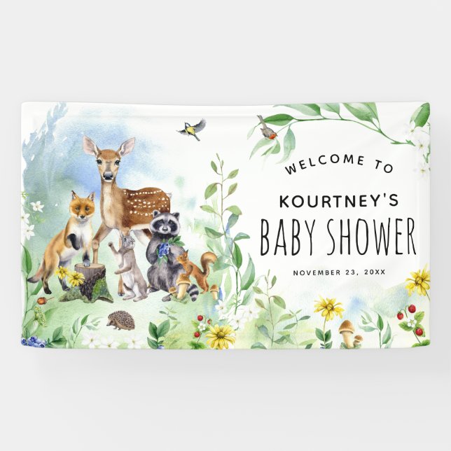 Woodland Forest Animals Baby Shower Welcome Banner (Horizontal)