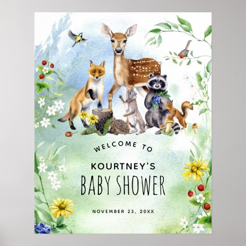 Woodland Forest Animals Baby Shower Welcome Poster