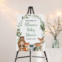 Woodland forest animals baby shower welcome sign