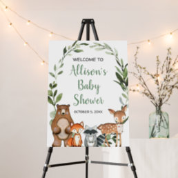 Woodland forest animals baby shower welcome sign