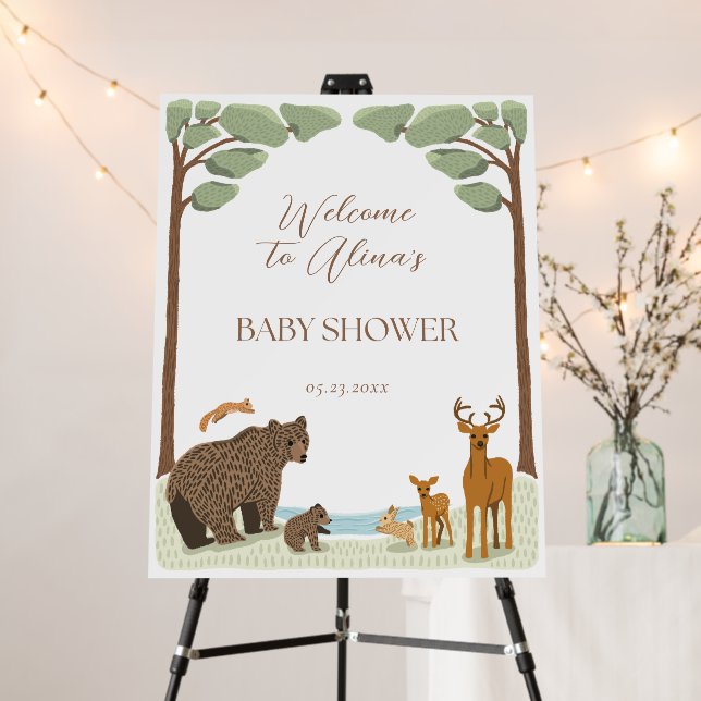 Woodland Forest Animals Baby Shower Welcome Sign (In Situ (Stand))