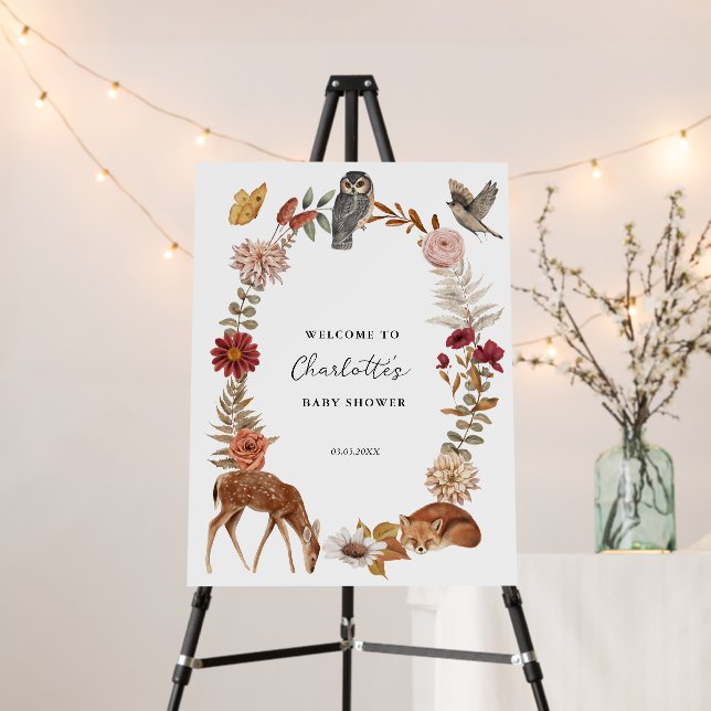Woodland Forest Animals Baby Shower Welcome Sign (In Situ (Stand))