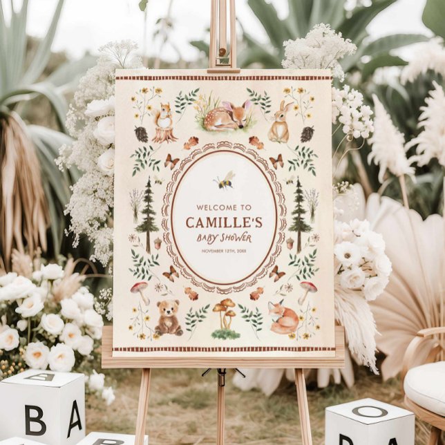 Woodland Forest Animals Baby Shower Welcome Sign (Rustic Woodland Boy Baby Shower Welcome Sign)