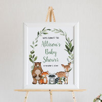 Woodland forest animals baby shower welcome sign