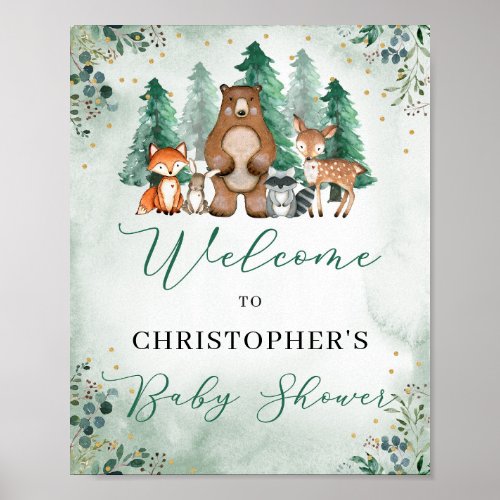 Woodland forest animals Baby Shower welcome sign