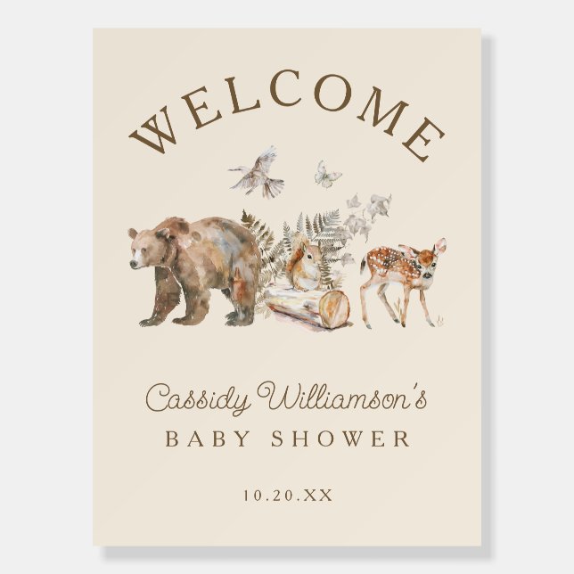 Woodland Forest Animals Baby Shower Welcome Sign (Front)