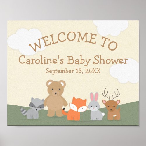 Woodland Forest Animals Baby Shower Welcome Sign