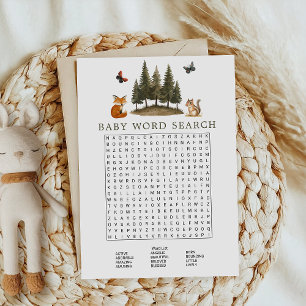 Woodland Forest Animals Baby Word Search Game Invitation