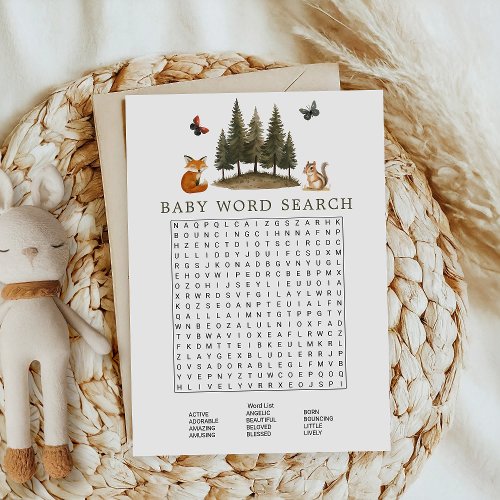 Woodland Forest Animals Baby Word Search Game Invitation