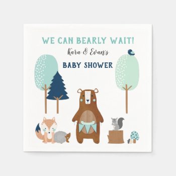 Woodland Forest Animals Bear Brown Navy Aqua Napkins by nawnibelles at Zazzle