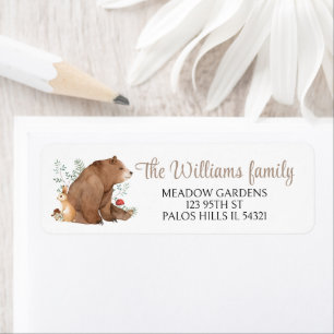 Woodland forest animals bear return address labels