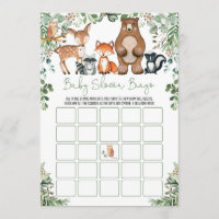 Woodland Forest Animals Bingo Baby Shower Game Invitation