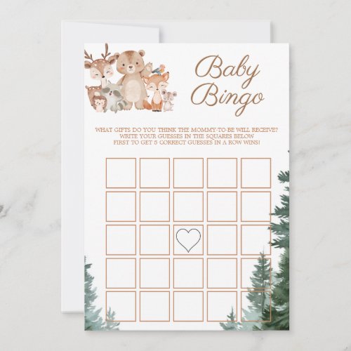 Woodland Forest Animals Bingo Baby Shower Game Invitation