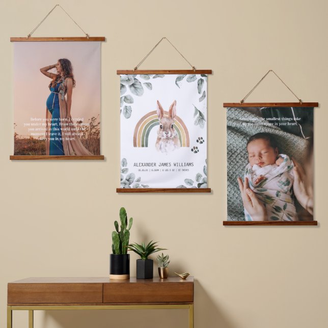 Woodland Forest Animals Birth Stats & Photos Hanging Tapestry (Asymmetrical)