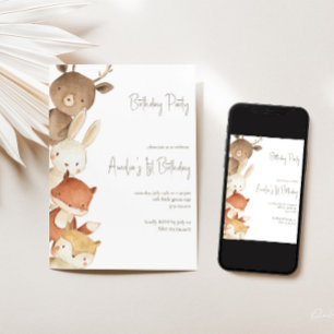 Woodland Forest Animals Birthday Invitation 