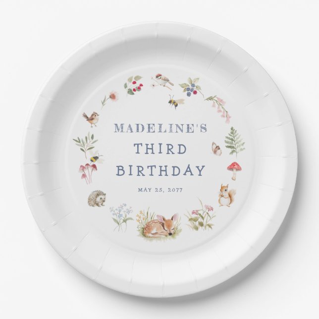 Woodland Forest Animals Birthday Napkins Paper Plates (Front)