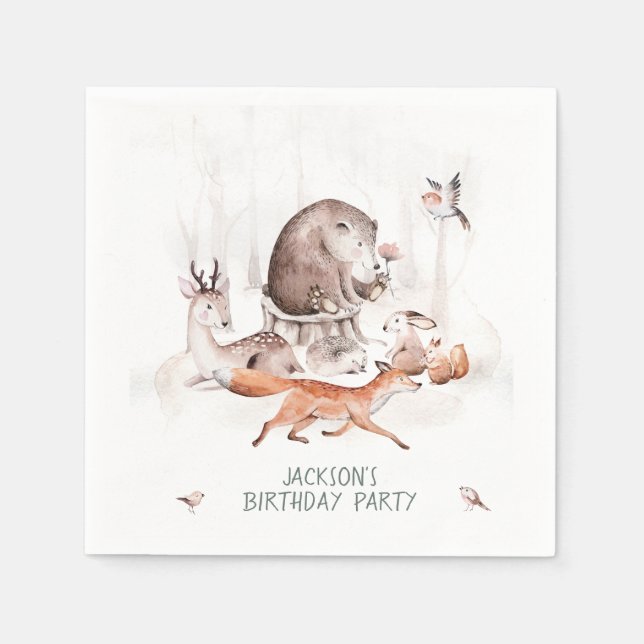 Woodland Forest Animals Birthday or Baby Shower Napkins (Front)