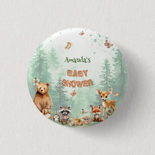 Woodland Forest animals botanical baby shower Button