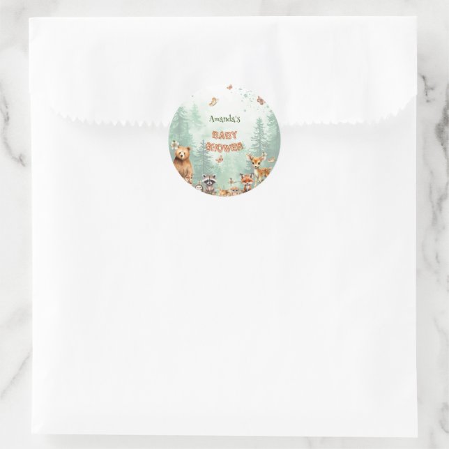 Woodland Forest animals botanical baby shower Classic Round Sticker (Bag)