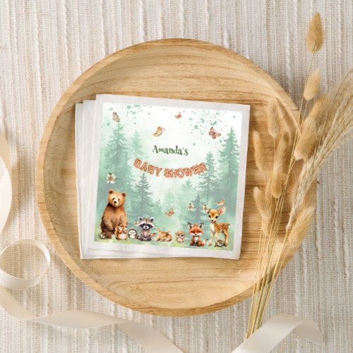 Woodland Forest animals botanical baby shower Napkins