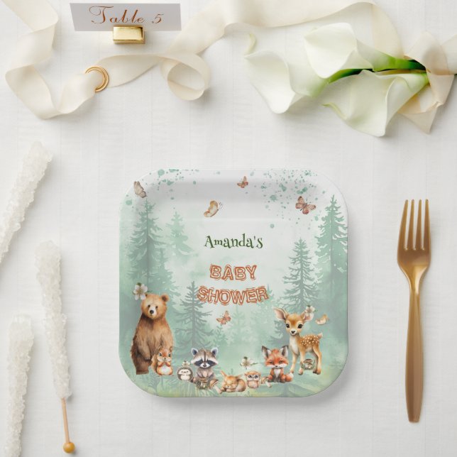 Woodland Forest animals botanical baby shower Paper Plates (Wedding)