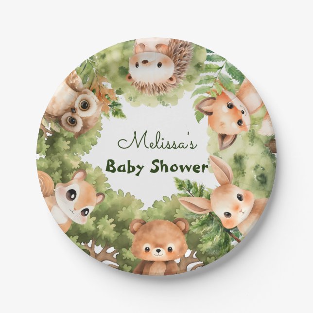 Woodland Forest Animals Boy Baby Shower Paper Plates (Front)