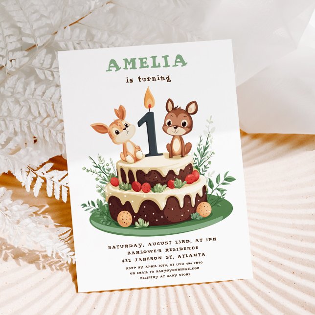 Woodland Forest Animals Child's First Birthday Invitation (Woodland Forest Animals Child's First Birthday Invitation)
