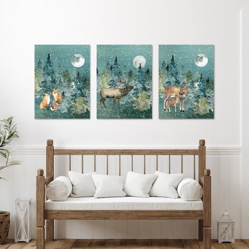 Woodland Forest Animals Christmas Holiday Wall Art Sets