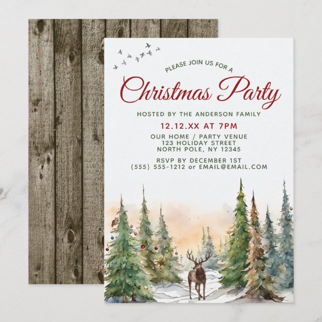 Woodland Forest Animals Christmas Party Invitation (Front/Back)