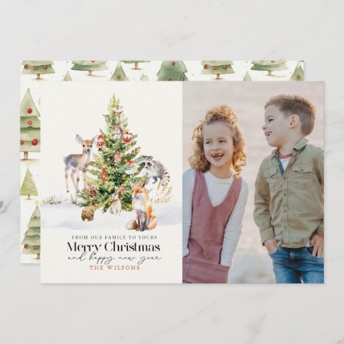 Woodland Forest Animals Christmas Tree Photo Holiday Card