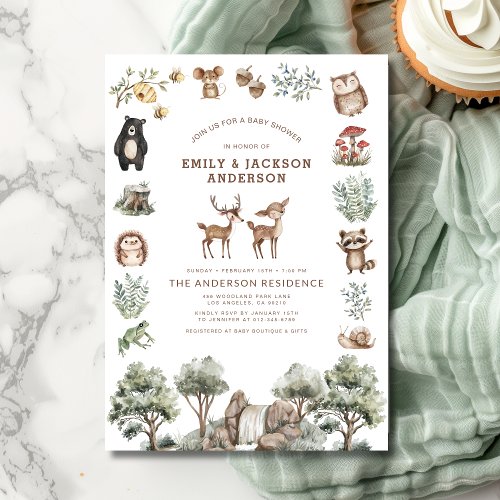 Woodland Brown baby shower invitation