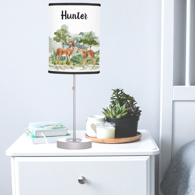 Woodland forest animals deer cute baby name table lamp (Creator Uploaded)