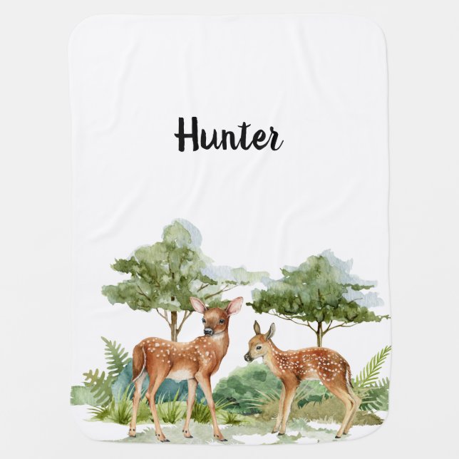 Woodland forest animals deer cute name baby blanket (Front)
