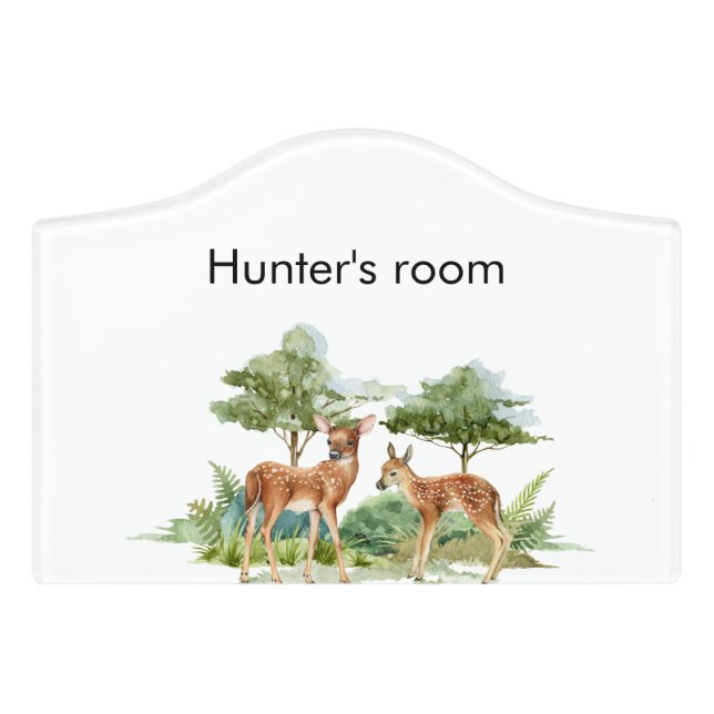 Woodland forest animals deer cute name door sign (Small Crest Front)