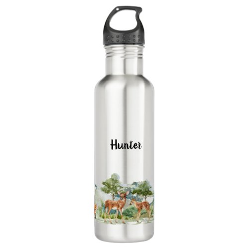 Woodland forest animals deer cute name  stainless steel water bottle