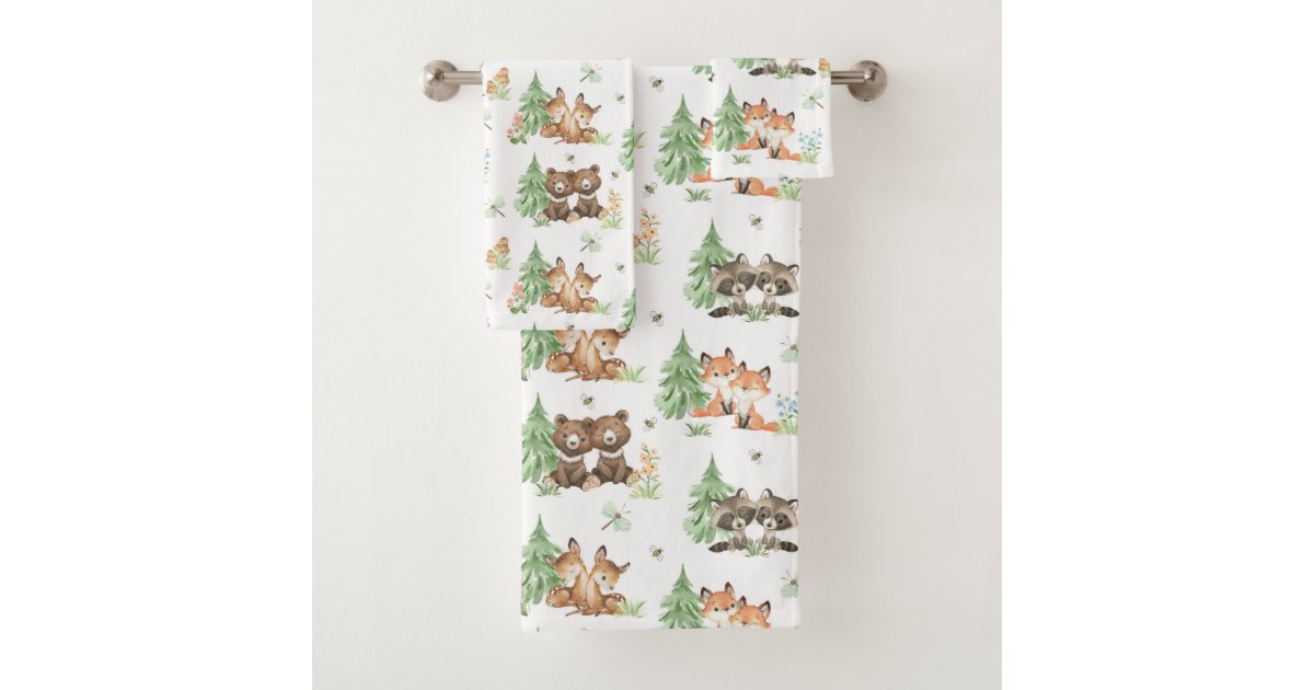 Woodland Forest Animals Deer Fox Bear Raccoon Kids Bath Towel Set | Zazzle Woodland Forest Animals Deer Fox Bear Raccoon Kids Bath Towel Set | Zazzle