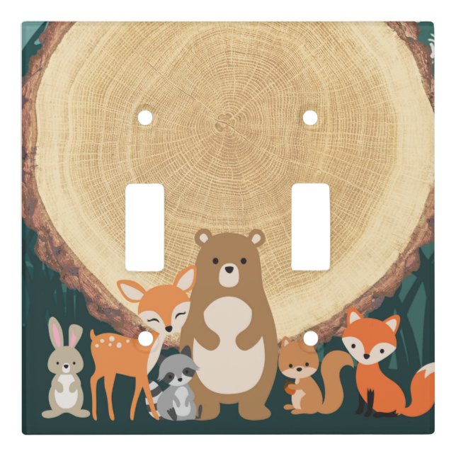 Woodland forest animals double light switch cover (Front)